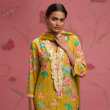 Bloom Story – Mustard Meadow Hand-Embroidered Fusion Kurta Set