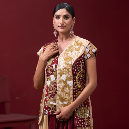 Flare Red & Cream Skirt with Embellished Top