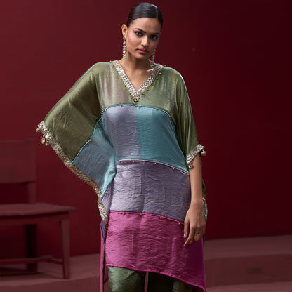 Embellished Candy 4 Color Neck Kaftan Set