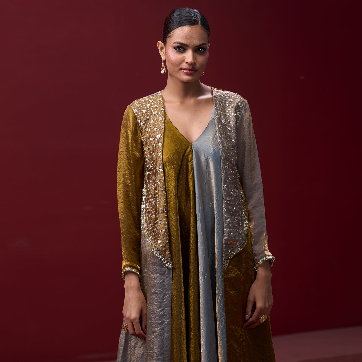 Flare Golden & Silver dress with embellished Jacket
