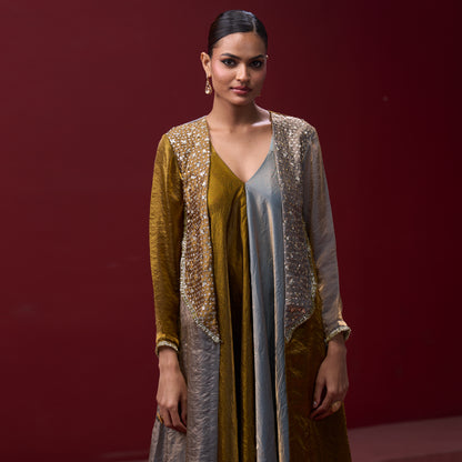 Flare Golden & Silver dress with embellished Jacket