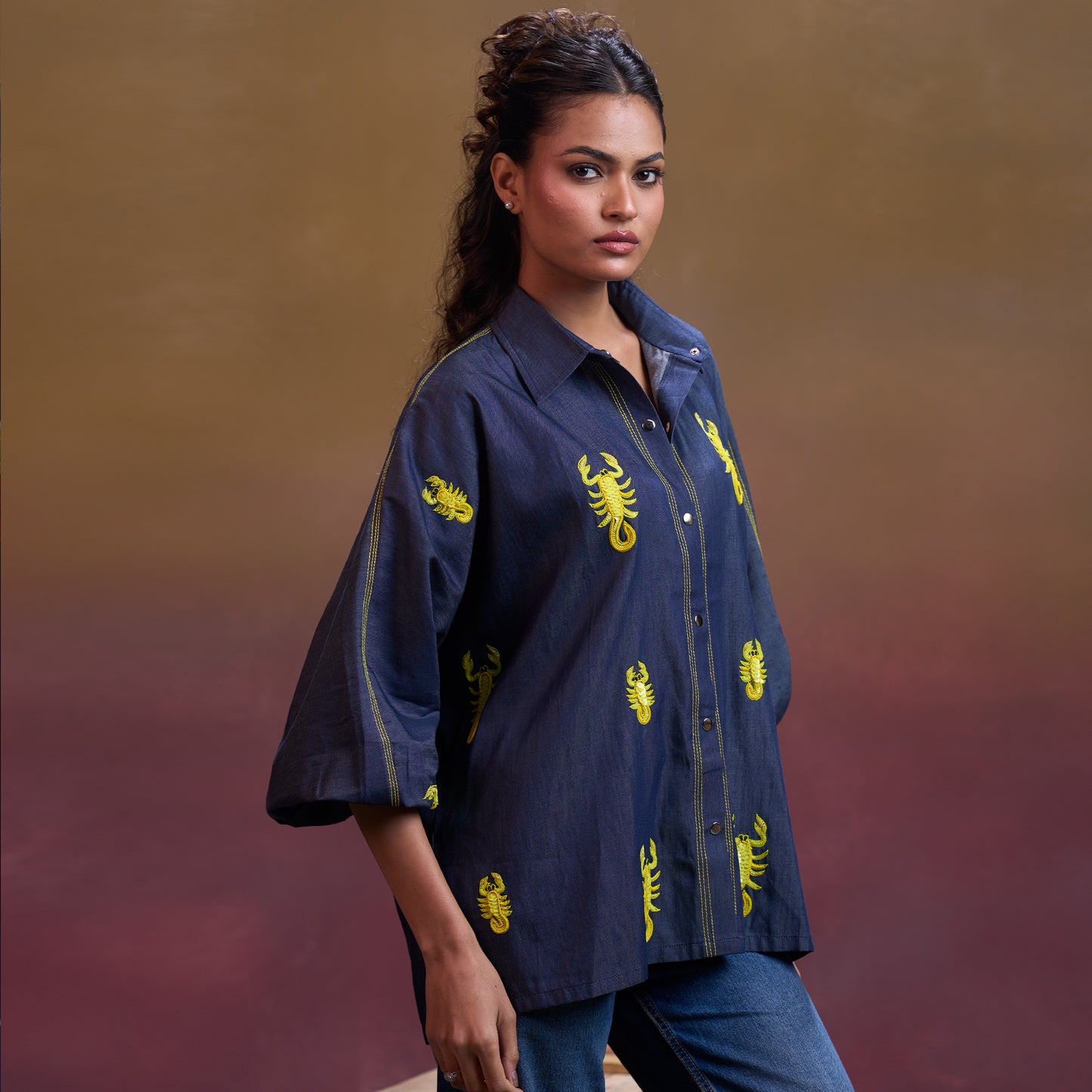 Indigo Scorpion Stitch Denim Shirt