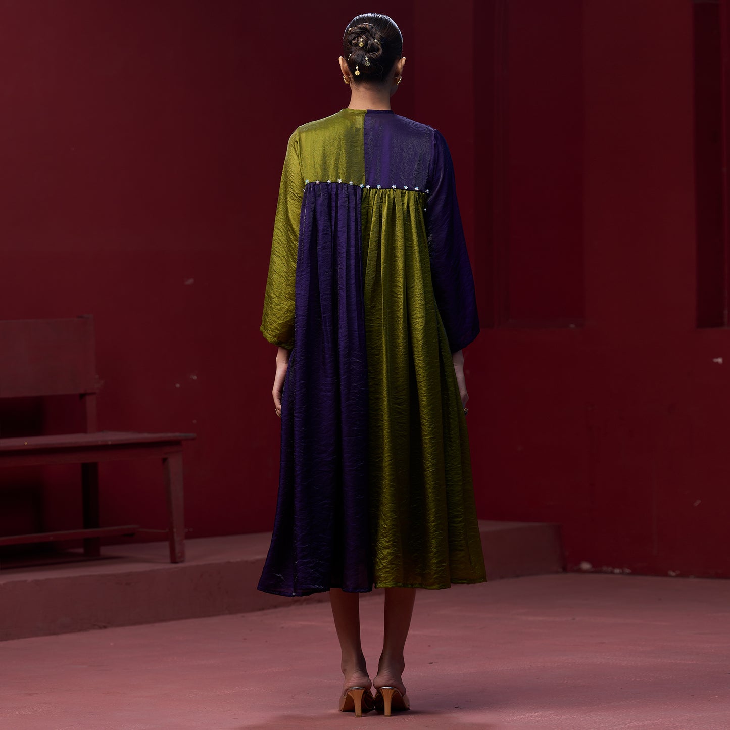 Flare embellished Blue & Green kurta Dress