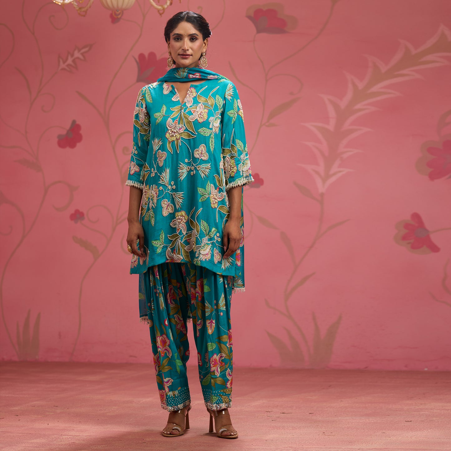 Bloom Story – Teal Garden Hand-Embroidered Kurta Set