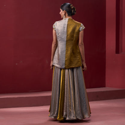 Flare Golden & Silver Skirt with Embellished Top