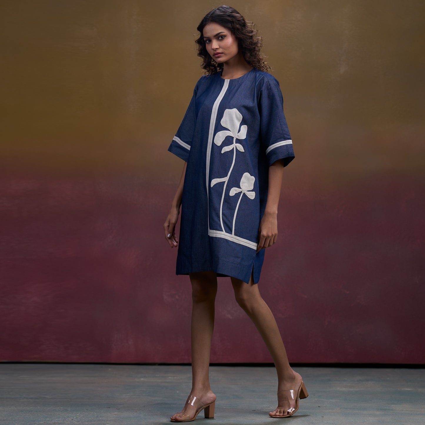 Indigo Bloom Denim Shift Dress
