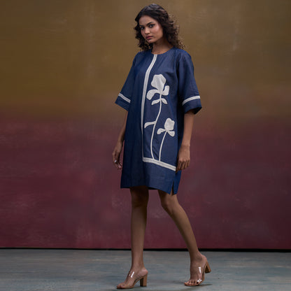 Indigo Bloom Denim Shift Dress