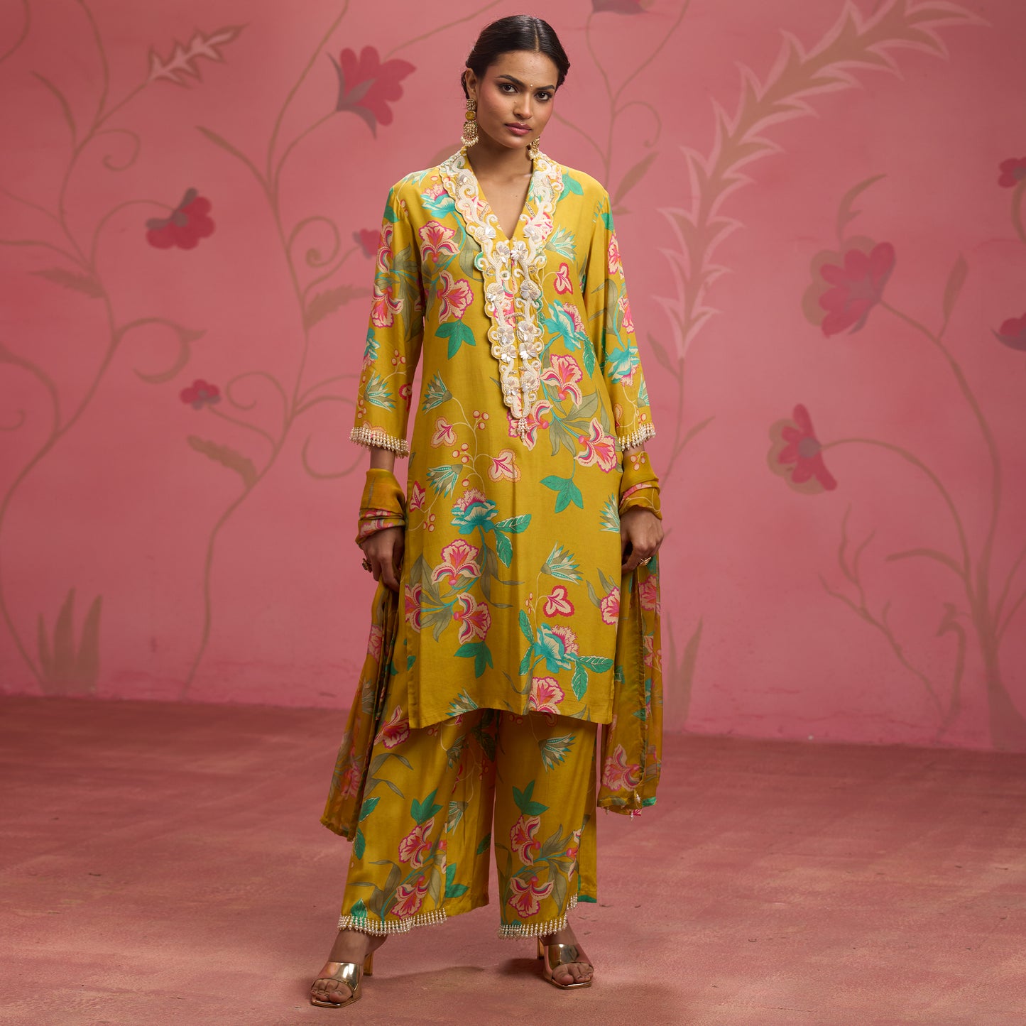 Bloom Story – Mustard Meadow Hand-Embroidered Fusion Kurta Set