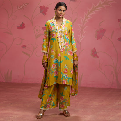 Bloom Story – Mustard Meadow Hand-Embroidered Fusion Kurta Set