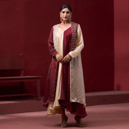 Flare Red & Cream dress with embellished jacket