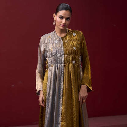 Flare embellished Golden & Silver kurta Dress