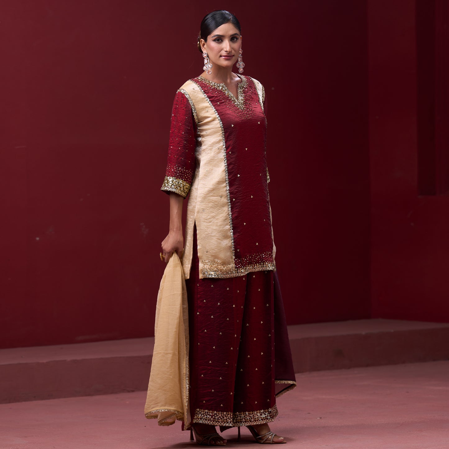 Farshi Red & Cream Pant with Embellished kurta and Dupatta