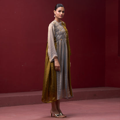 Flare embellished Golden & Silver kurta Dress