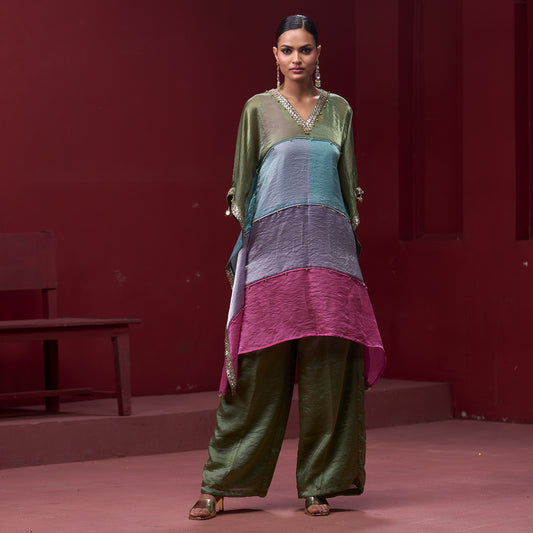 Embellished Candy 4 Color Neck Kaftan Set