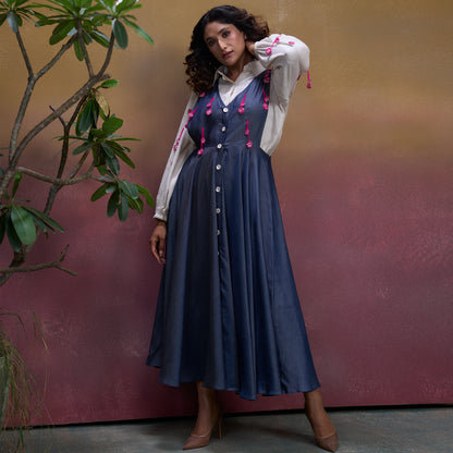 Indigo Blossom Denim Pinafore Dress