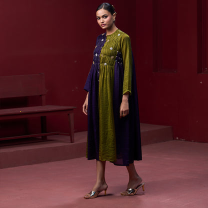 Flare embellished Blue & Green kurta Dress