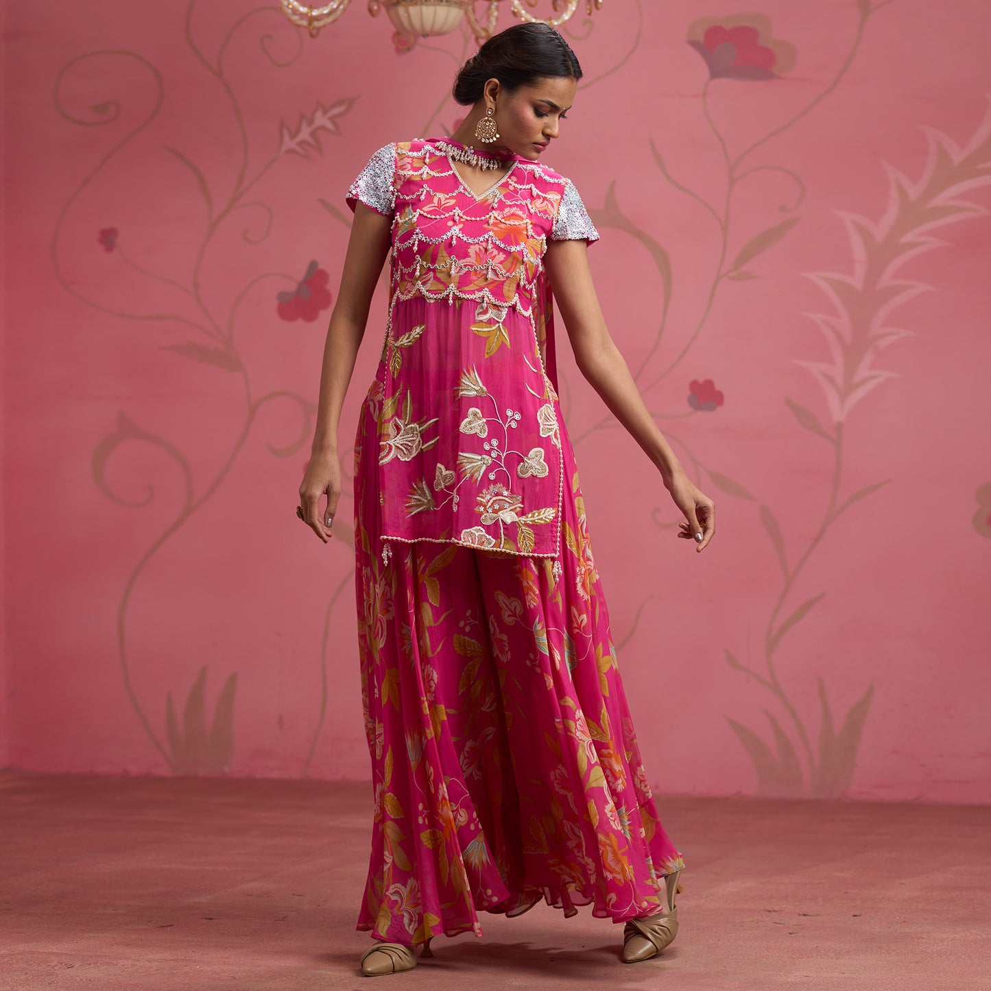 Bloom Story – Rose Pink Hand-Embroidered Layered Floral Dress