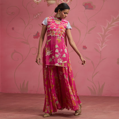 Bloom Story – Rose Pink Hand-Embroidered Layered Floral Dress