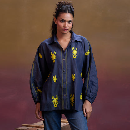 Indigo Scorpion Stitch Denim Shirt