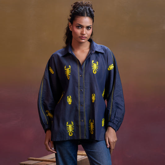 Indigo Scorpion Stitch Denim Shirt