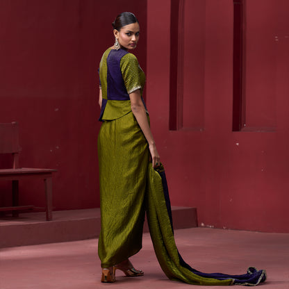 Drape Purple & Green Skirt with Embellished Top and Dupatta