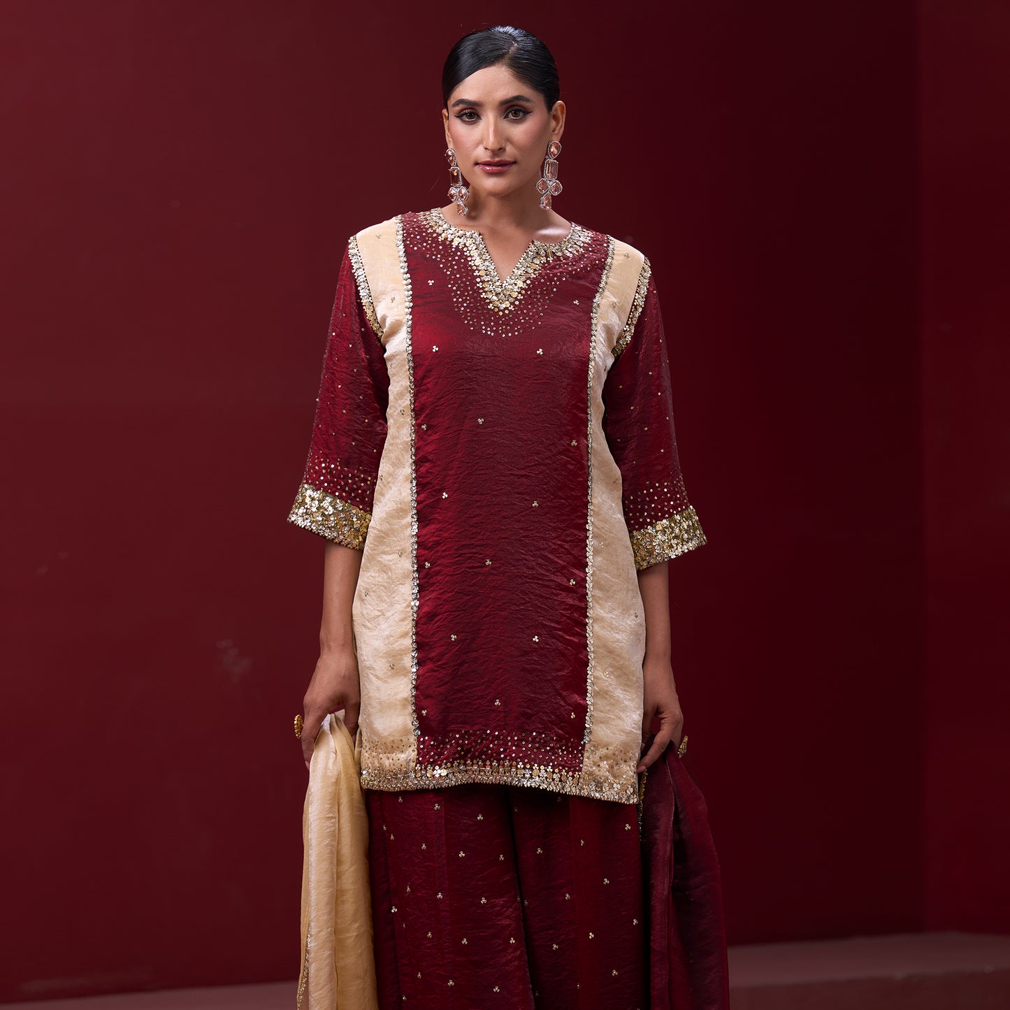 Farshi Red & Cream Pant with Embellished kurta and Dupatta