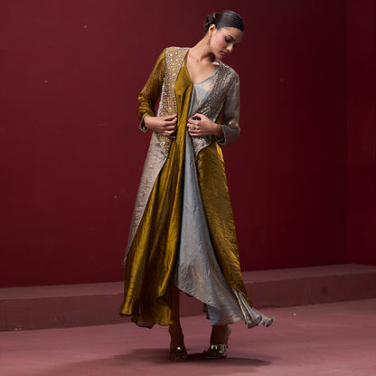 Flare Golden & Silver dress with embellished Jacket