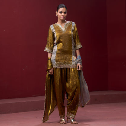Farshi Golden & Silver Pant with Embellished kurta and Dupatta