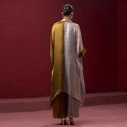Embellished Golden & Silver Neck Kaftan Set