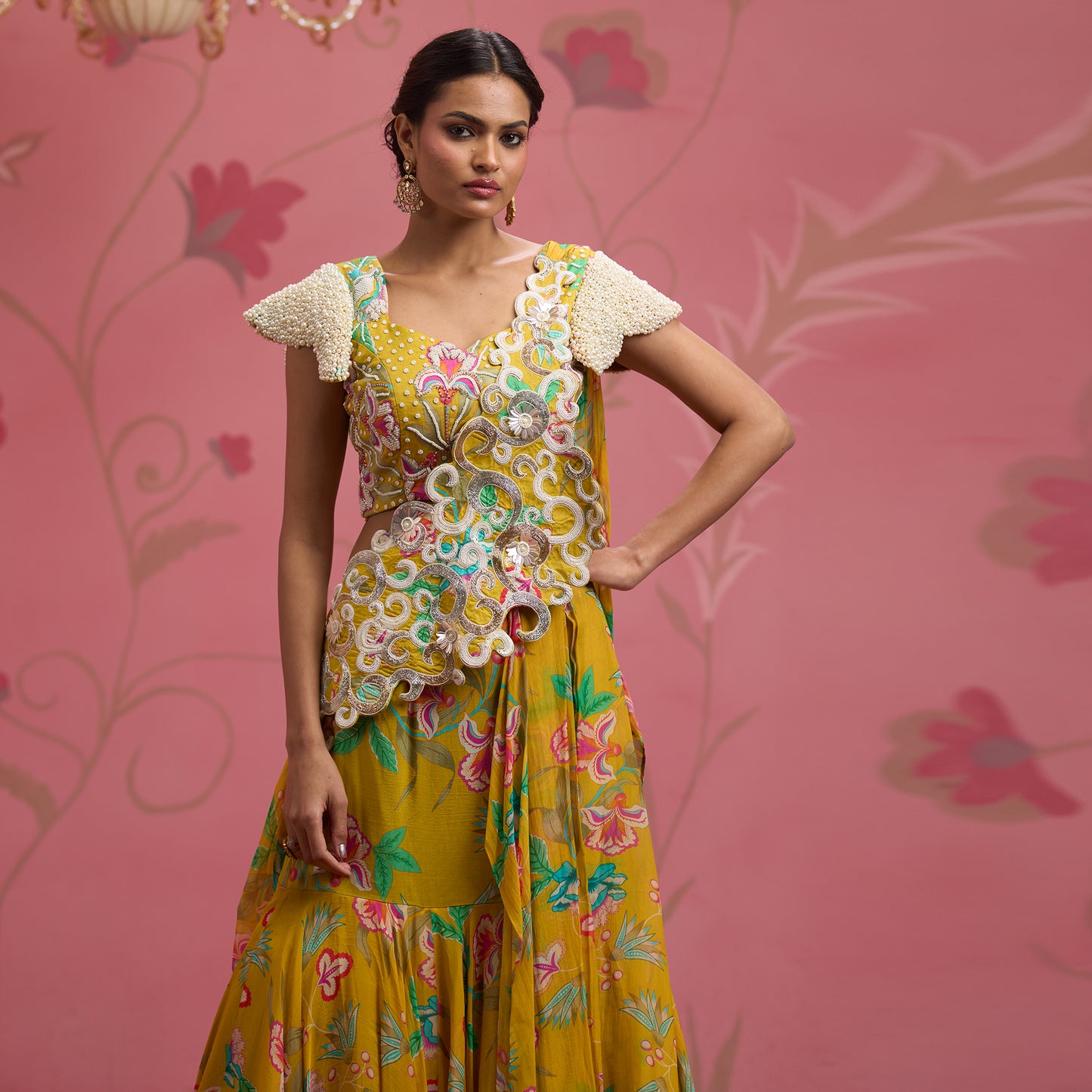 Bloom Story – Mustard Garden Handcrafted Draped Lehenga Set