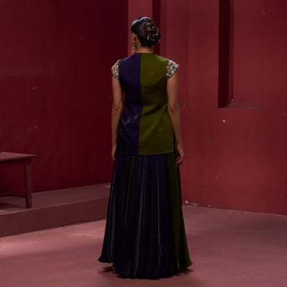 Flare Purple & Green Skirt with Embellished Top