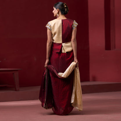 Embellished Red & Cream Top with Flare Skirt