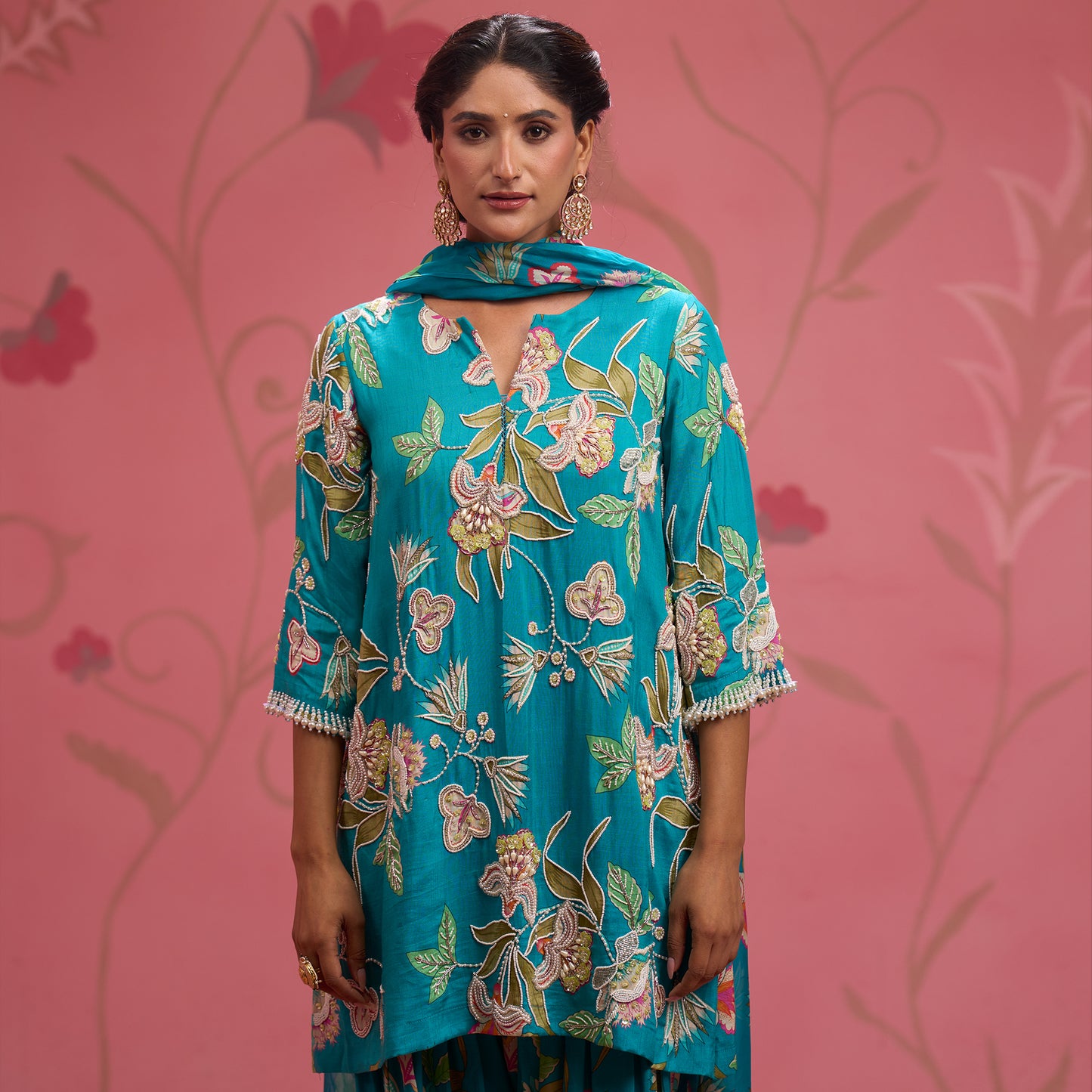 Bloom Story – Teal Garden Hand-Embroidered Kurta Set