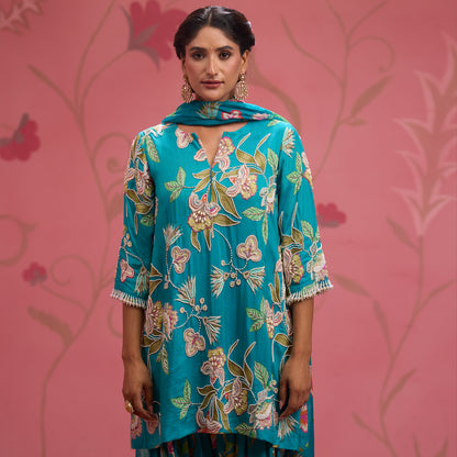 Bloom Story – Teal Garden Hand-Embroidered Kurta Set