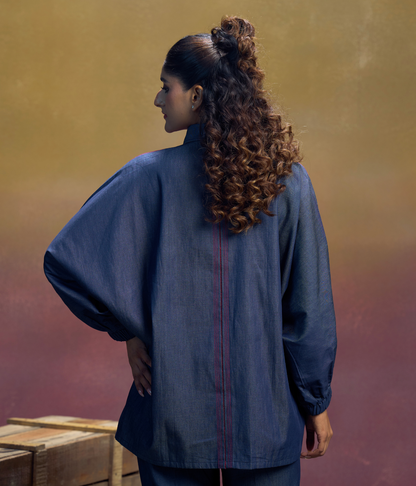 Indigo Scorpion Stitch Denim Shirt - Pink