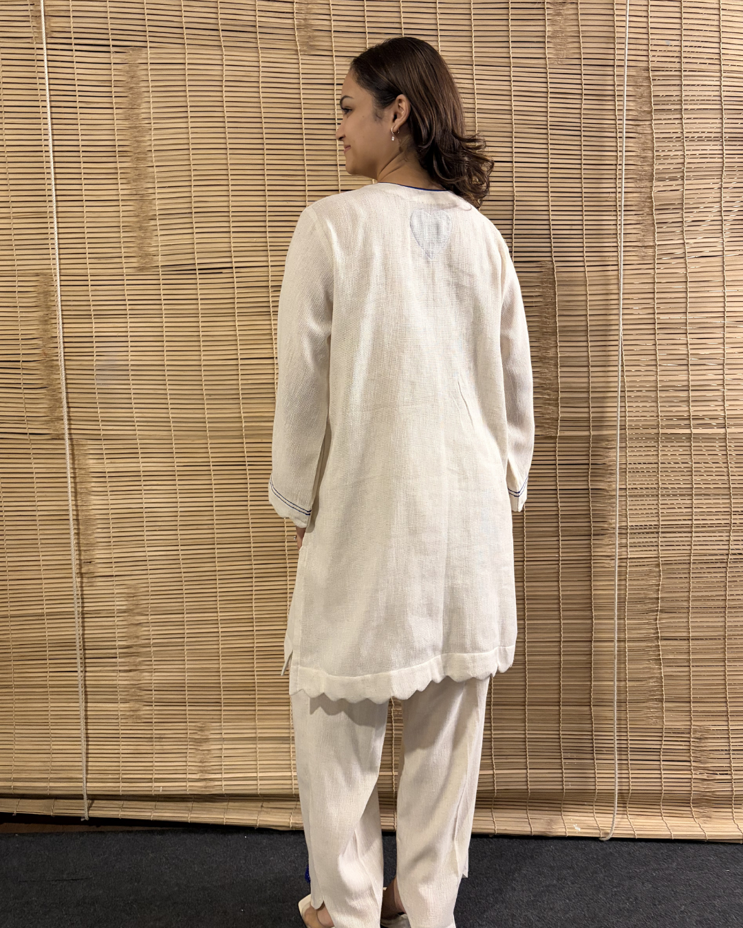 Flower Embroidered Kurta Pant Set - Blue