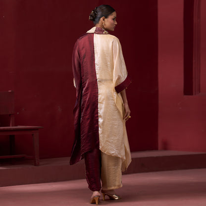 Embellished Red & Cream Neck Kaftan Set 3